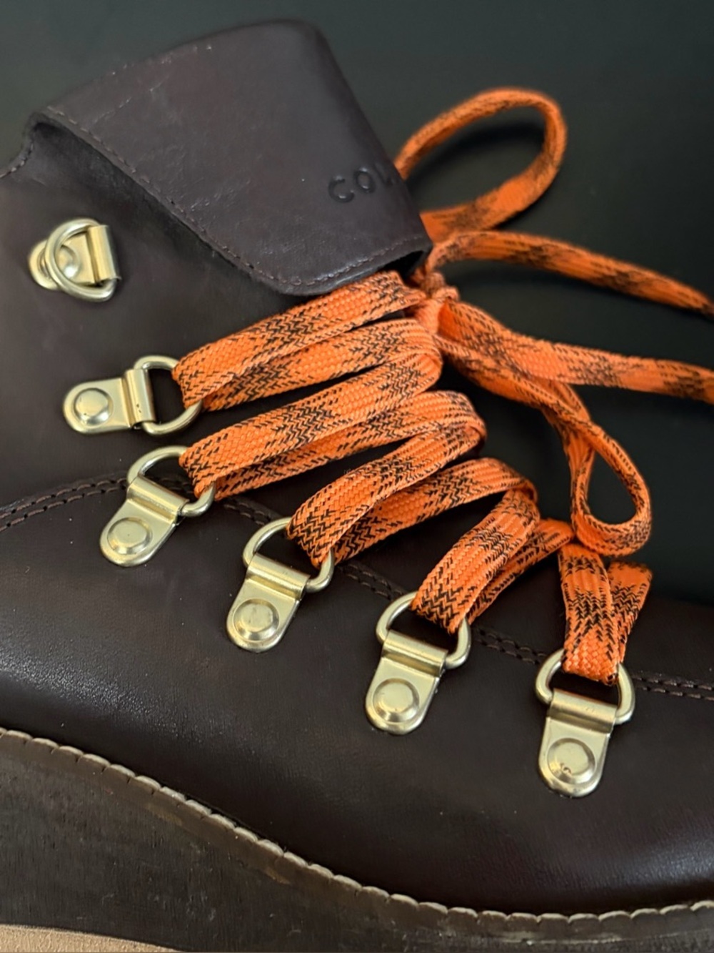 Cole Haan Grand Explore Brown Leather Lace-Up Platform Boot with Orange Laces - Picture 7 of 11